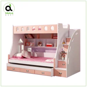 Peach White Wooden Kids Bunker Bed